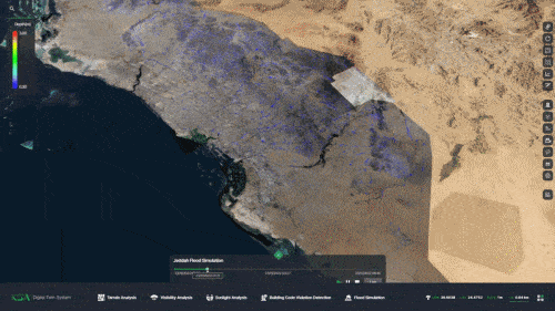 사우디아라비아 디지털 트윈 플랫폼 사용화면 : 홍수 시뮬레이션  이미지=네이버랩스