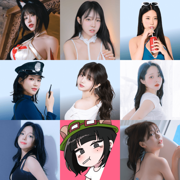 신개념 화보 브랜드 ‘브이룩(VROOK)’에 참여하는 멧플루언서. (좌상단부터 ) 겨우디,  모모리나, 양혜원, 뀨냥냥, 정다별이, 이나,  큐이나, 트롤야, 쏘블리.  사진=엑스로메다 제공