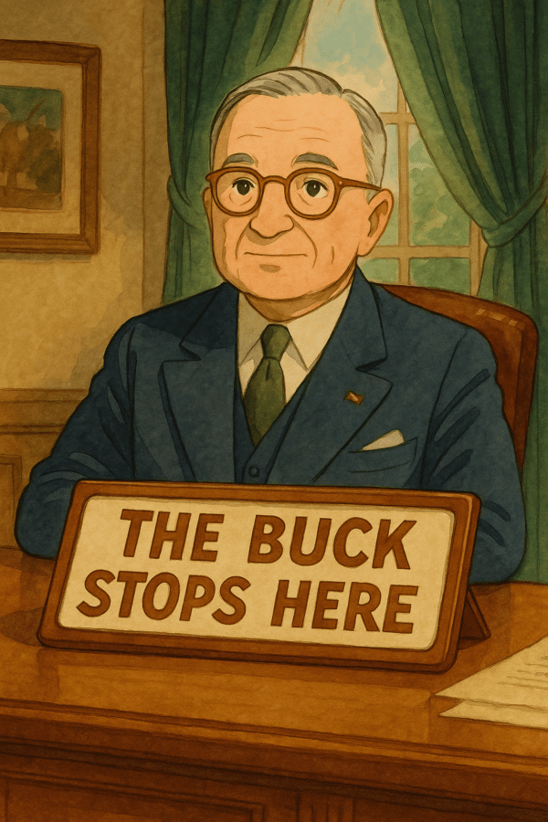 6.25 전쟁 당시 미국 대통령을 지낸 해리 트루먼. 그는 "모든 책임은 내게 있다"는 말로 기억되는 인물이다. 이미지=챗GPT(DALL-E) 생성
