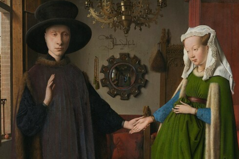 결혼식을 추측할 수 있는 인물들의 자세