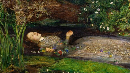 강물 속 체념한 표정의 오필리아