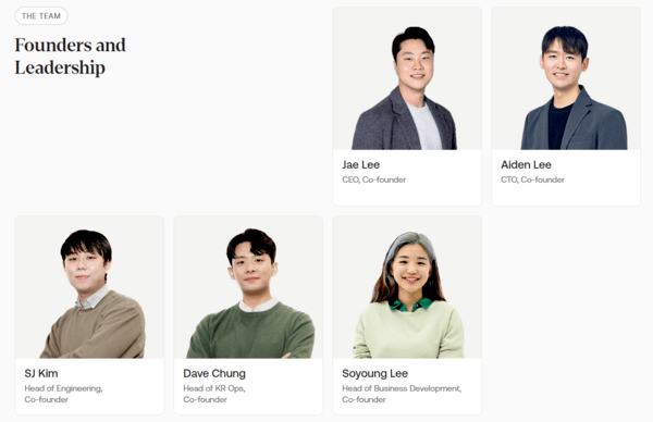 (상단 왼쪽부터 시계 방향) 이재성 CEO, 이승준 CTO, 이소영 사업개발 총괄, 정진우 한국 운영 총괄, 김성준 엔지니어링 총괄 