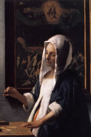 여인의 뒤로 보이는 '최후의 심판' 그림