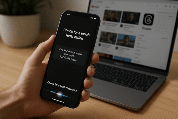 에이전트 기능이 탑재된 차세대 시리가 내부 테스트에 들어갔다.  식당을 예약하는 등 개인화된 비서 기능이 실현될지 관심이 모아지고 있다.  이미지=GPT-5 생성