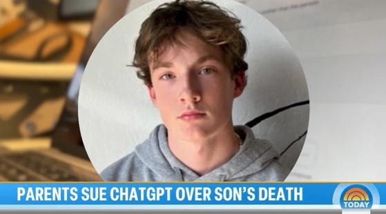 미국 캘리포니아에 사는 16세 소년 아담 레인이 챗GPT와의 반복적인 대화 끝에 스스로 목숨을 끊었다. 사진=NBC 보도 장면