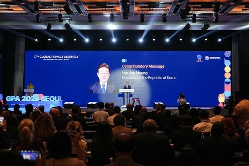 GPA 총회에서 발언하는 고학수 개인정보위원장.  사진=연합뉴스