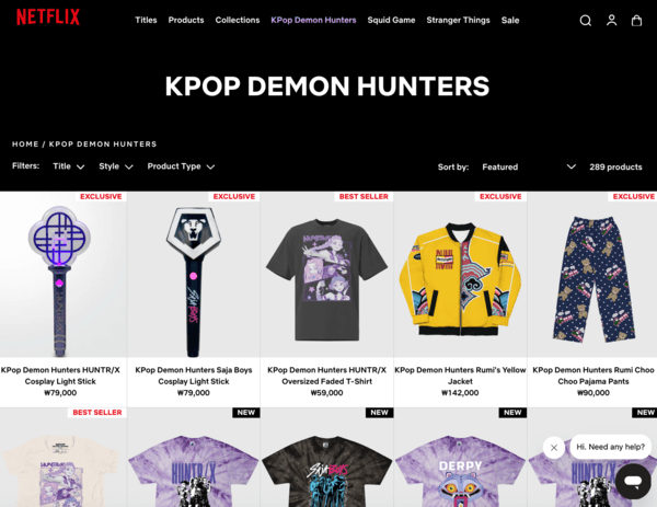 넷플릭스 공식샾에서 판매중인 케이팝데몬헌터스 제품 / 이미지=넷플릭스
