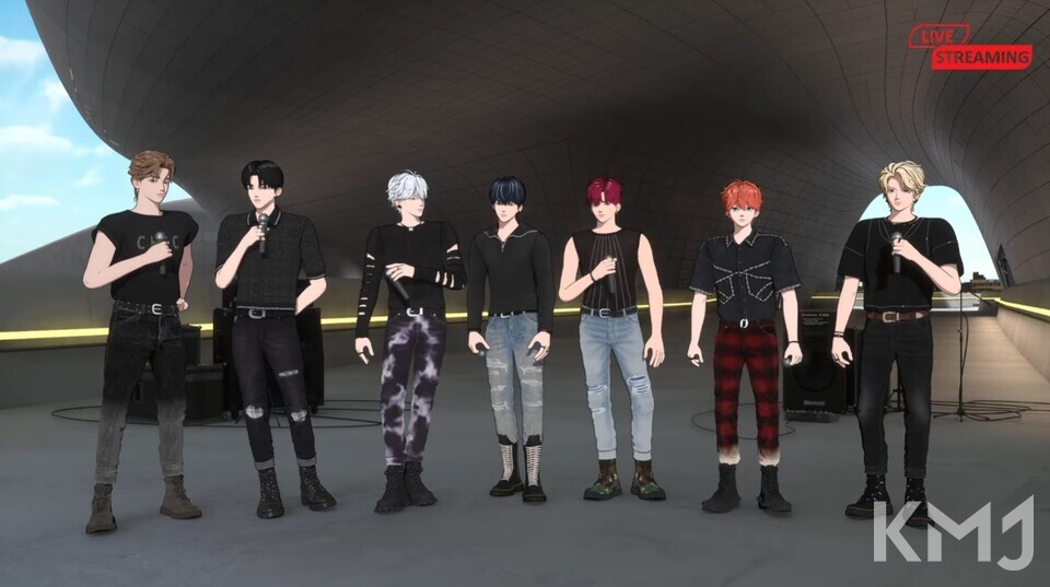 버스킹 공연 중인 스킨즈 멤버들