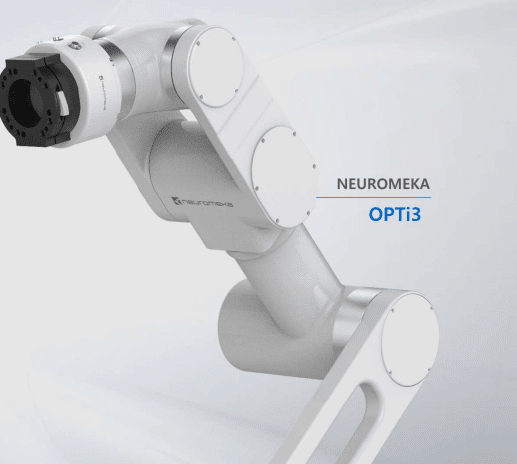 세계 최경량 3kg급 협동로봇 ‘옵티3(OPTi3)’. 설치 위치의 경사각을 자동 인식해 작업 모션을 최적화하는 AI 기반 협동로봇이다. (사진=뉴로메카)