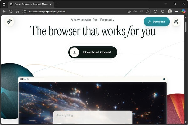 퍼플렉시티의 AI웹브라우저 코멧.  사진=코멧 웹페이지