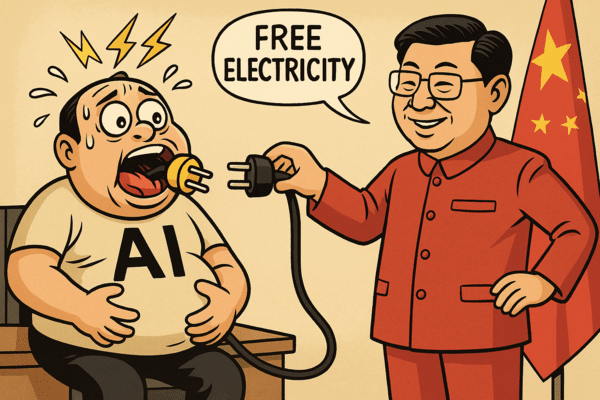 AI 반도체와 데이터센터 기술의 절대적인 차이를 값 싼 전기로 메우고 있는 중국 정부.  이미지=챗GPT 생성