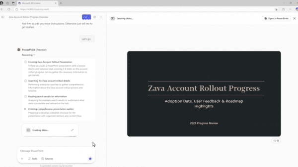 “PowerPoint agent in action. Photo courtesy of Microsoft Ignite 2025”