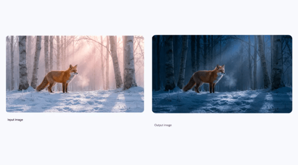 By adjusting lighting and focus, a daytime scene can be transformed into a nighttime one.