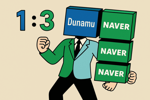 The merger ratio between Naver Financial and Dunamu is expected to be one to three. Image created by ChatGPT